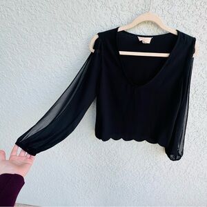 Lost April S statement open sleeve Scallop hem black blouse whimsigoth witchy